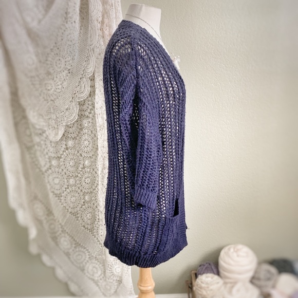 FREE PEOPLE | Chunky Open Knit Navy Blue Cardigan - Picture 6 of 8